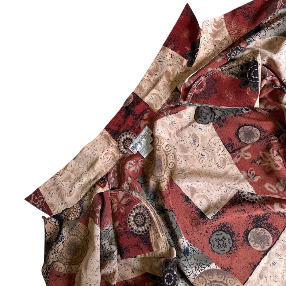 Patchwork Print Button Down Shirt Long Sleeve Boh… - image 8